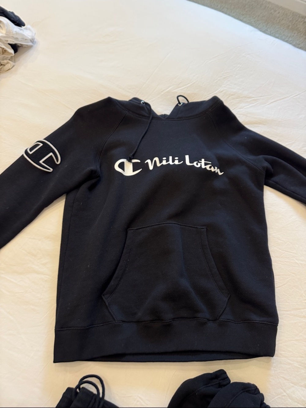 Champion Black Hoodie with White Script Logo Nili lotan this is for both items